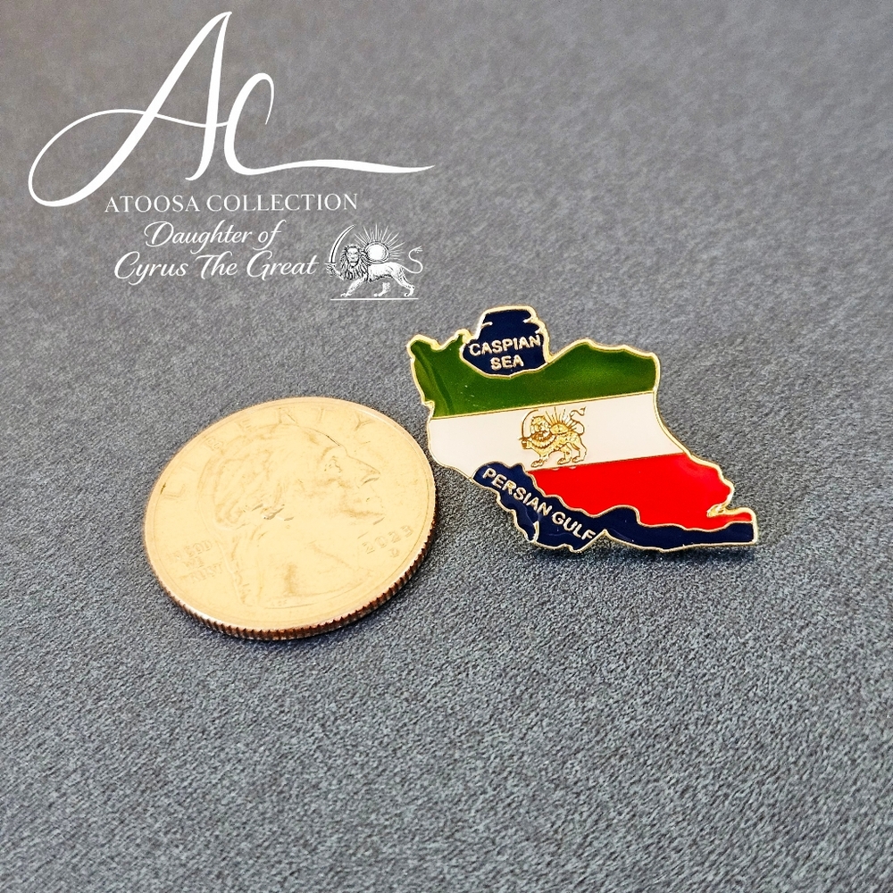 Iran Map Lapel Pin Lion and Sun Flag Women Life Freedom Persian Brooch - Picture 3 of 6